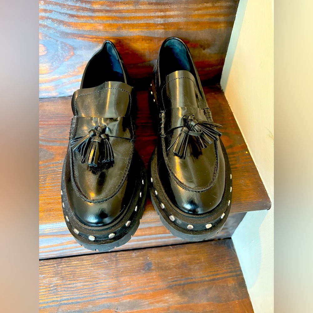 Free People Black Tassel Loafers sz 9 - Picture 3 of 4